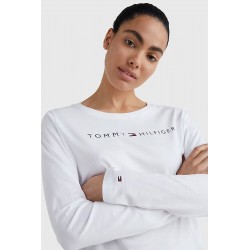 Tommy Hilfiger T shirt βαμβακερό με μακρύ μανίκι σε λευκό
